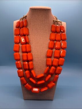 #0042 Lane Bryant Bold Orange Multi-Strand Beaded Necklace